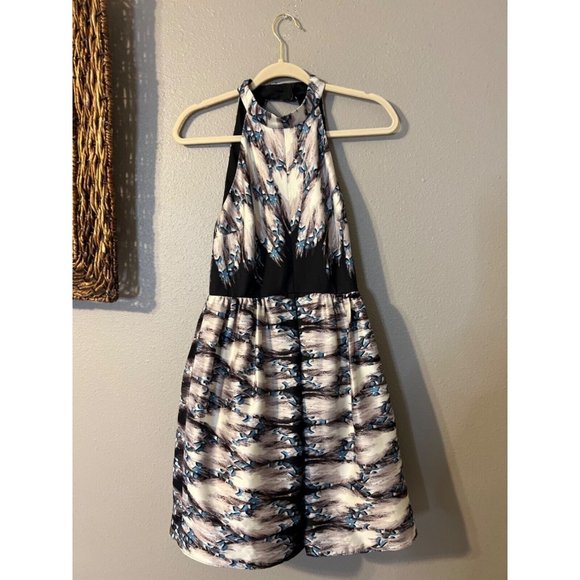 TIBI Backless A Line Dress 8 Silk Black Gray Ivory Blue NWT - Picture 11 of 12